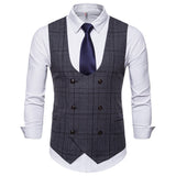 Gotmes New Brand Men's Business Casual Vest High Quality Men's Clothing Men's Casual Plaid High Quality Double Breasted Vest
