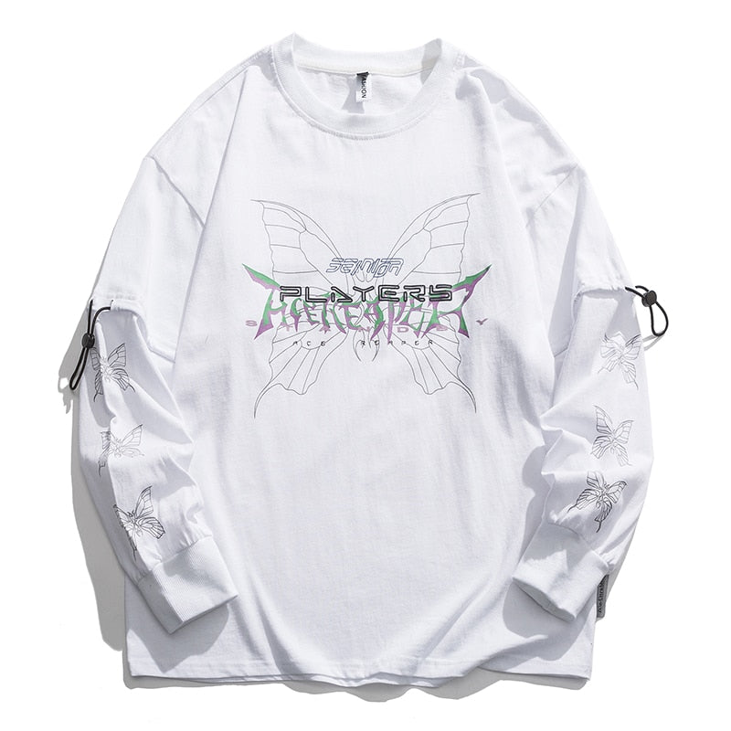 New Autumn Cotton Long Sleeve T-Shirts Men Butterfly Printed O-Neck Loose Tees Fashion Causal Street Blouse Male Plus Size 5XL