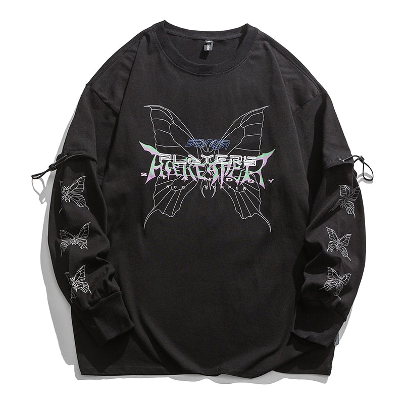 New Autumn Cotton Long Sleeve T-Shirts Men Butterfly Printed O-Neck Loose Tees Fashion Causal Street Blouse Male Plus Size 5XL