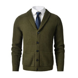 Men's Shawl Collar Cardigan Sweater Slim Fit Cable Knit Button up Merino wool Sweater with Pockets