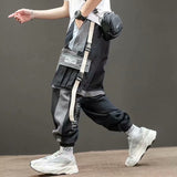 Men Hip Hop Black Cargo Pants joggers Sweatpants Overalls Men Ribbons Streetwear Harem Pants Women Fashions Trousers