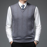 New Autum Fashion Brand Solid 6% Wool Pullover Sweater V Neck Knit Vest Men Trendy Sleeveless Casual Top Quality Men Clothing