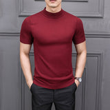 Brand New Autumn Men's Sweater Pure Color Semi-high Collar Knitting for Male Half-sleeved Sweaters Tops