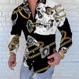 Gotmes Men Spring New Skull Print Shirt Men Fashion Trend Personality Casual Rhinestones Slim Long Sleeve Dress Shirt Men