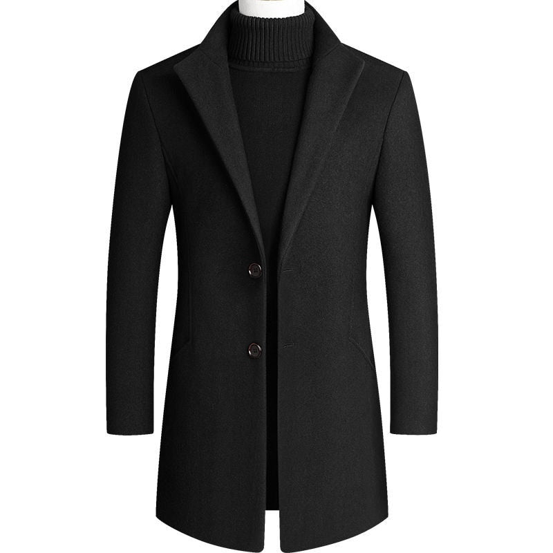 New Autumn Winter Long Overcoat Men Fashion Slim  Fit Long Wool Blends Coats Men Solid Business Causal Windbreaker Jackets Men