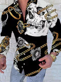 Gotmes Men Spring New Skull Print Shirt Men Fashion Trend Personality Casual Rhinestones Slim Long Sleeve Dress Shirt Men