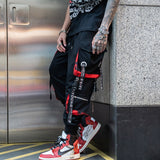 Men Hip Hop Black Cargo Pants joggers Sweatpants Overalls Men Ribbons Streetwear Harem Pants Women Fashions Trousers