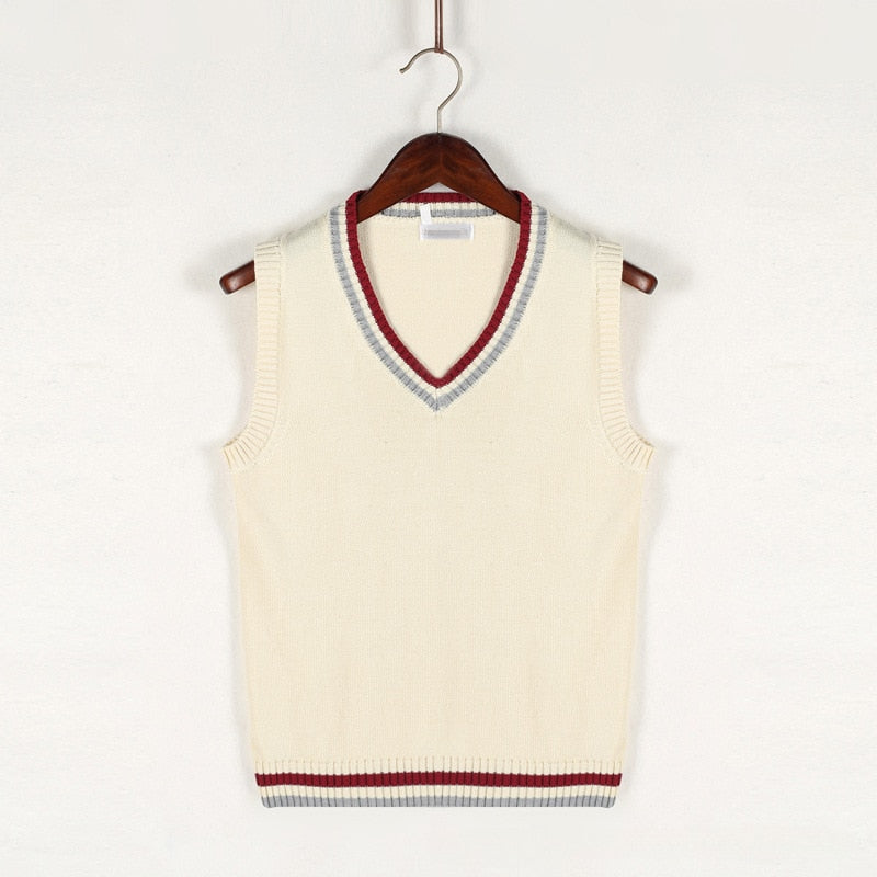 Sweater Vest Men Thicken V-neck Sleeveless Knitted Sweaters Vests Striped Retro Preppy-style Simple Chic Loose Casual All-match