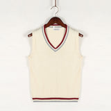 Sweater Vest Men Thicken V-neck Sleeveless Knitted Sweaters Vests Striped Retro Preppy-style Simple Chic Loose Casual All-match