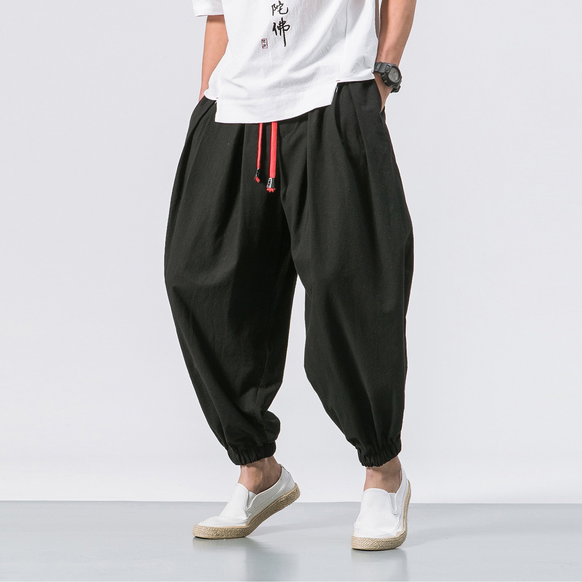 New Chinese Style Harem Pants Men Streetwear Casual Joggers Mens Pants Cotton Linen Sweatpants Ankle-length Men Trousers M-5XL