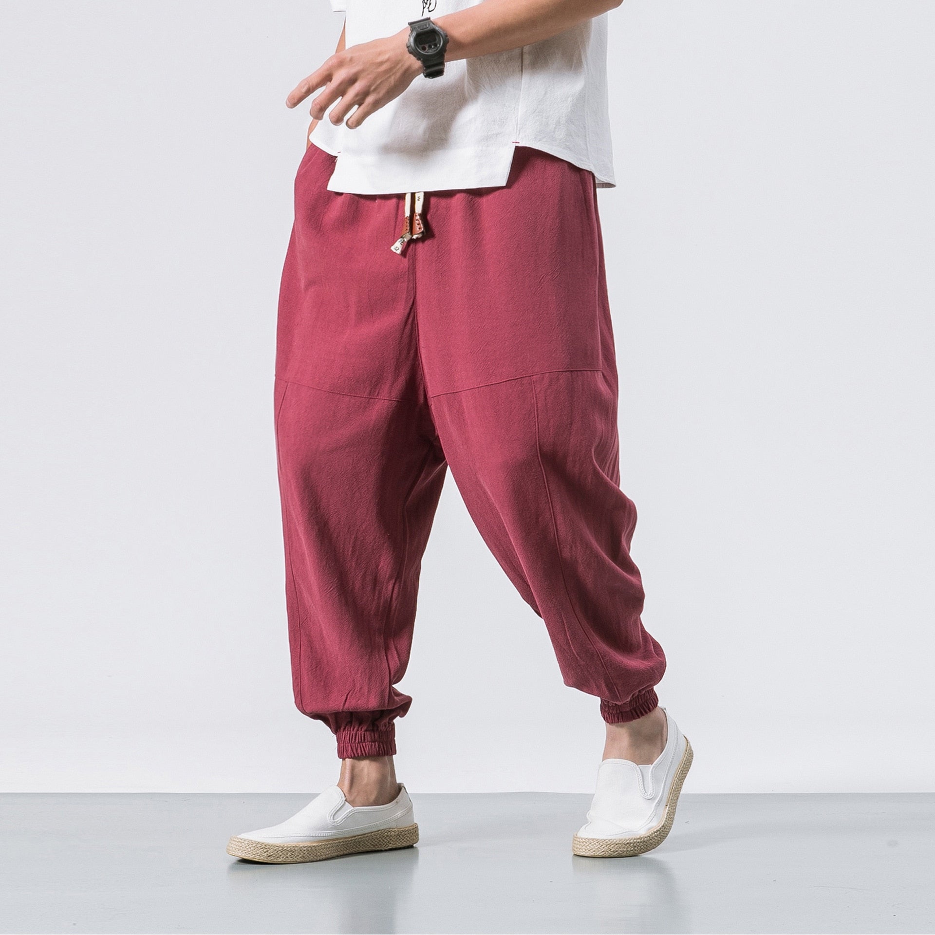 New Chinese Style Harem Pants Men Streetwear Casual Joggers Mens Pants Cotton Linen Sweatpants Ankle-length Men Trousers M-5XL