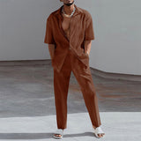 Fashion Print Two Piece Set Men Summer Short Sleeve Lapel Button Shirts And Straight Pants Suit For Mens Outfits Casual Clothing