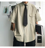 Gotmes Summer New Fashion Loose Solid Shirts Men's  Casual Short Sleeve Shirts Turn-down Collar Clothing Blouses Tops Q02