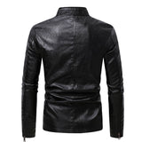 Men's Spring and Autumn New Business Casual Slim Long-sleeved Pu Leather Jacket Jacket Side Seam Pocket Zipper Solid Color