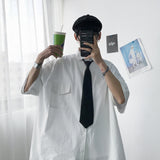 Gotmes Summer New Fashion Loose Solid Shirts Men's  Casual Short Sleeve Shirts Turn-down Collar Clothing Blouses Tops Q02