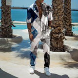 Fashion Print Two Piece Set Men Summer Short Sleeve Lapel Button Shirts And Straight Pants Suit For Mens Outfits Casual Clothing