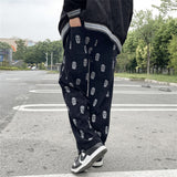 Harajuku Fahion Print Drawstring Casual Corduroy Men Baggy Pants Hip Hop Straight Sweatpants Male Loose Trousers