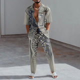 Fashion Print Two Piece Set Men Summer Short Sleeve Lapel Button Shirts And Straight Pants Suit For Mens Outfits Casual Clothing