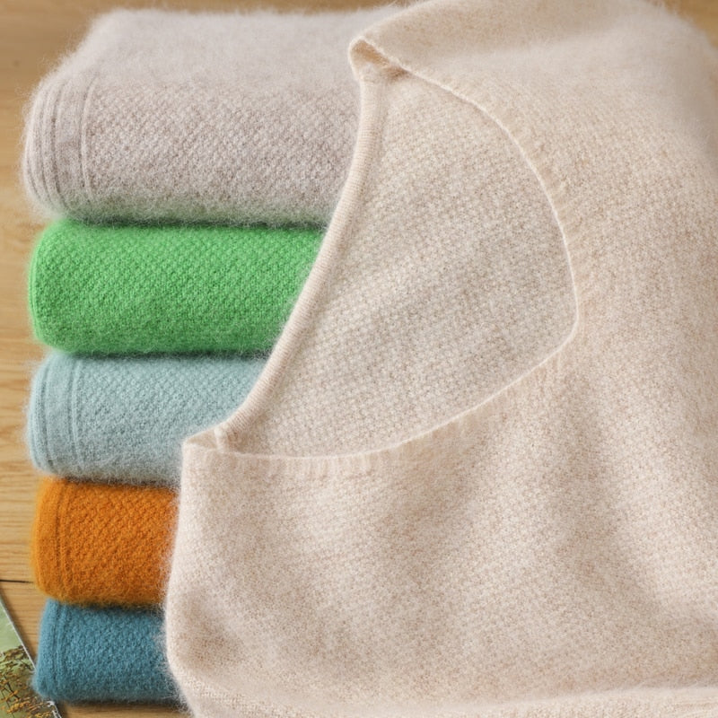 Men's 100% Pure Mink Cashmere Sweater V-Neck Pullovers Knit Sweater Autumn and Winter New Long Sleeve High-End Jumpers Mink Tops