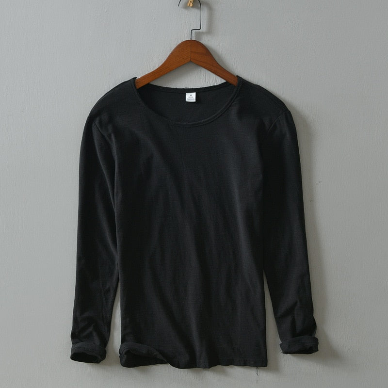 New  Autumn Solid Color Long-sleeved T-shirt Men's Casual Bottoming T-shirt Male Cotton Crew Neck T-Shirt