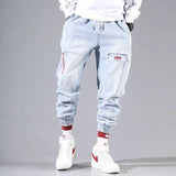 New Letter Print Jeans Men's Tide Loose Cartoon Graffiti Skinny Pants Ins Drawstring Pants Jogger Cargo Pants