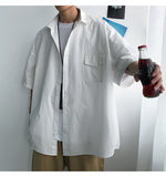 Gotmes Summer New Fashion Loose Solid Shirts Men's  Casual Short Sleeve Shirts Turn-down Collar Clothing Blouses Tops Q02