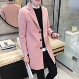 Men Long Cotton Coat Autumn Winter New Wool Blend Pure Color Casual Business Fashion Slim Windbreaker Jacket Men Clothing