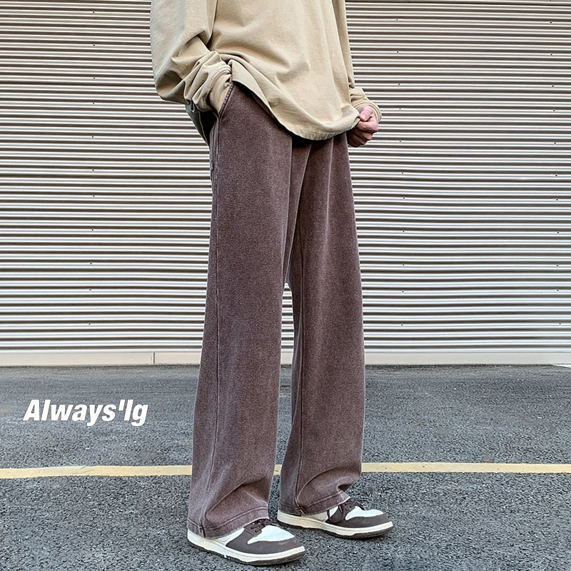 Spring Distressed Men Sweatpants Washed Loose Fashion Large Size Male Trousers Streetwear Y2K Hip Hop Man Casual Pants
