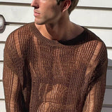 New Arrivals Autumn Sexy Hollow Mesh Knit T-shirts Men Streetwear Pullovers Solid Long Sleeve Crew Neck Tees Mens Clothing