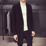 Men Long Cotton Coat Autumn Winter New Wool Blend Pure Color Casual Business Fashion Slim Windbreaker Jacket Men Clothing
