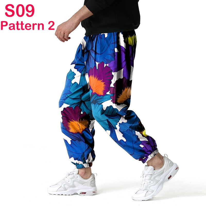 Fashion Traditional Nation Print Cotton Linen Joggers Pants Men Hip Hop Harem Trousers Mens Hippie Casual Streetwear Sweatpants