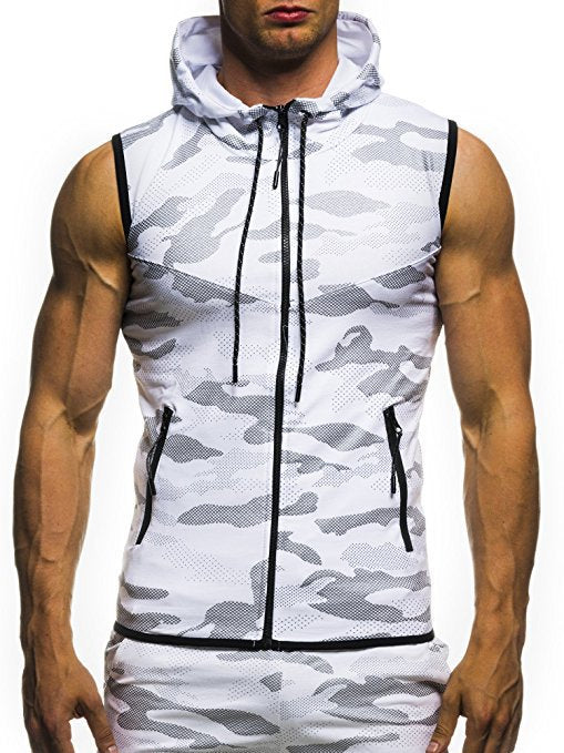 Mens Sleeveless Hoodies Fashion Casual Zipper Hooded Sweatshirt Men bodybuilding tank top sporting Shirt waistcoat vest gym