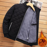 Autumn Winter Bomber Jacket Men Diamond Pattern Fleece Lined Casual Jacket Men Fashion Clothing Brand New Slim Fit Coat