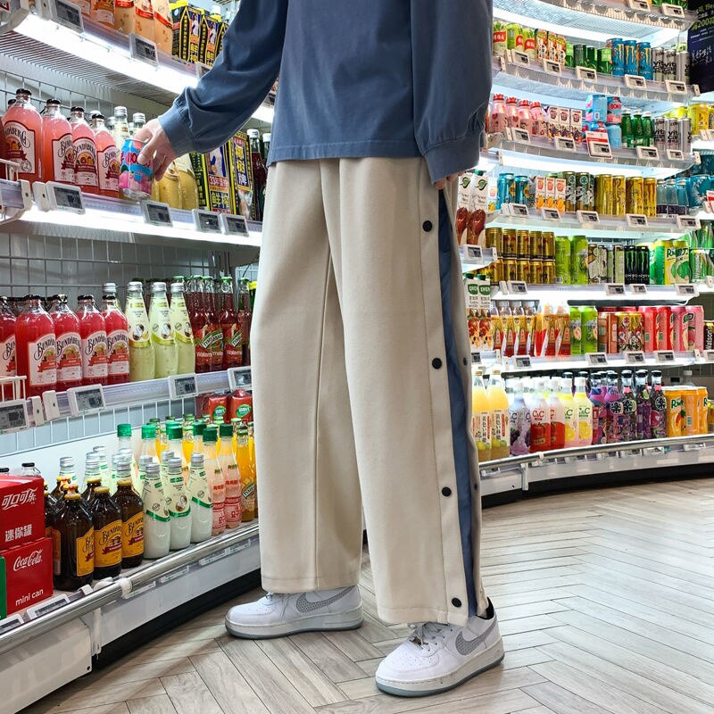 Hybskr Autumn Contrast Color Drawstring Men's Casual Pants Fashion Design Side Bottom Loose Sweatpants Streetwear Male Trouser