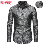 Men's Floral Black Dress Shirts Stylish New Long Sleeve Steampunk Shirt Men Party Club Bar Social Shirt Male Chemise Homme