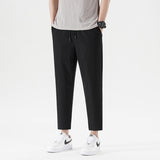 New Summer Men'S Casual Ice Silk Pants Korean Trend Loose Straight Tube Thin Harlan Trousers Quick Drying 9-Point Sweatpants