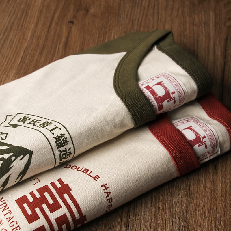 Akkad Kuti Summer New Stitching Raglan Sleeve Man Retro Tshirt Women Casual Chinese Printing T-shirts Student Green Red Tee