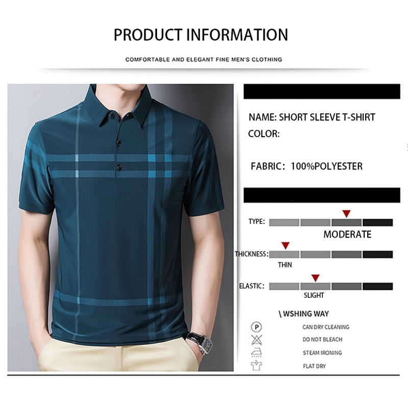 Business Polo Shirt Men Summer New Casual Loose Breathable Anti-wrinkle Short Sleeved Plaid Men Polo Shirt Men Tops