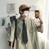 Gotmes Summer New Fashion Loose Solid Shirts Men's  Casual Short Sleeve Shirts Turn-down Collar Clothing Blouses Tops Q02