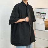 Gotmes Summer New Fashion Loose Solid Shirts Men's  Casual Short Sleeve Shirts Turn-down Collar Clothing Blouses Tops Q02