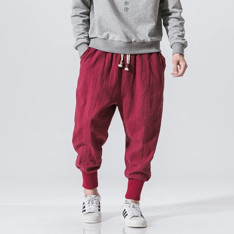 New Chinese Style Harem Pants Men Streetwear Casual Joggers Mens Pants Cotton Linen Sweatpants Ankle-length Men Trousers M-5XL