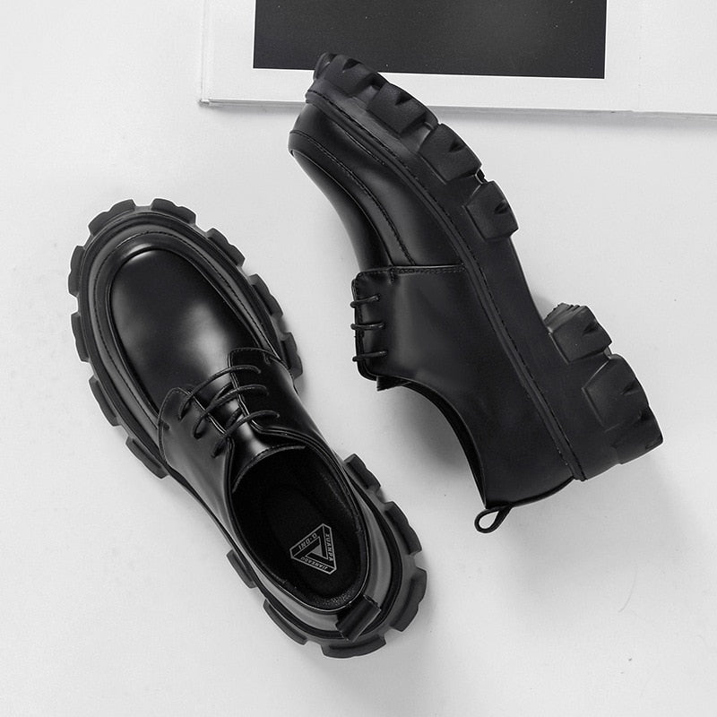 Male Leather Shoes Men New Chunky Platform Retro Work Shoes Spring Autumn Derby Shoes Low Top Man Casual Flats
