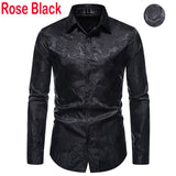 Men's Floral Black Dress Shirts Stylish New Long Sleeve Steampunk Shirt Men Party Club Bar Social Shirt Male Chemise Homme