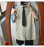 Gotmes Summer New Fashion Loose Solid Shirts Men's  Casual Short Sleeve Shirts Turn-down Collar Clothing Blouses Tops Q02