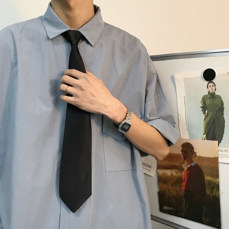 Gotmes Summer New Fashion Loose Solid Shirts Men's  Casual Short Sleeve Shirts Turn-down Collar Clothing Blouses Tops Q02