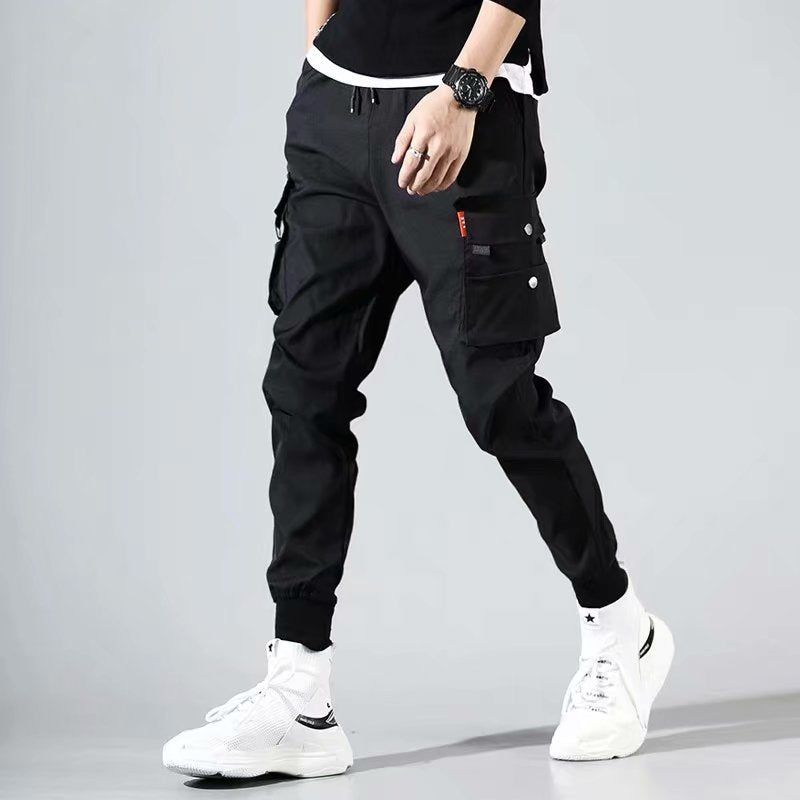 Classic Streetwear Casual Men Ribbons Harem Jogging Pants Male Slim Fit Spring Cargo Pants Multi-Pockets Women Trousers Jo