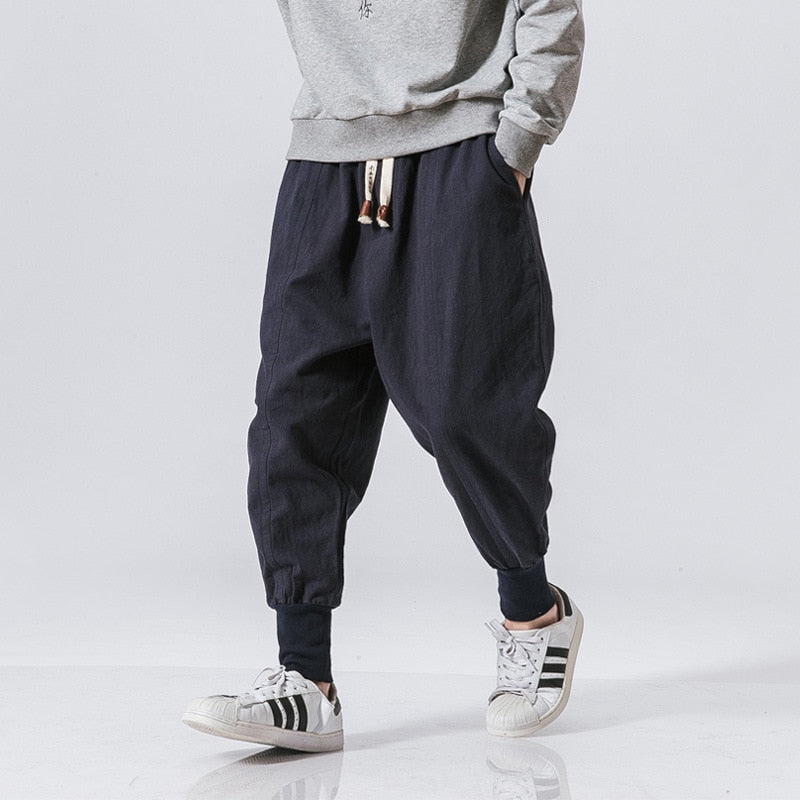 New Chinese Style Harem Pants Men Streetwear Casual Joggers Mens Pants Cotton Linen Sweatpants Ankle-length Men Trousers M-5XL