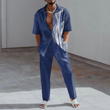 Fashion Print Two Piece Set Men Summer Short Sleeve Lapel Button Shirts And Straight Pants Suit For Mens Outfits Casual Clothing