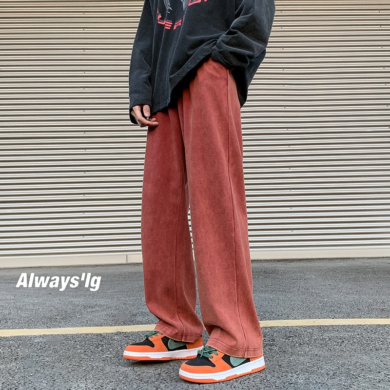 Spring Distressed Men Sweatpants Washed Loose Fashion Large Size Male Trousers Streetwear Y2K Hip Hop Man Casual Pants