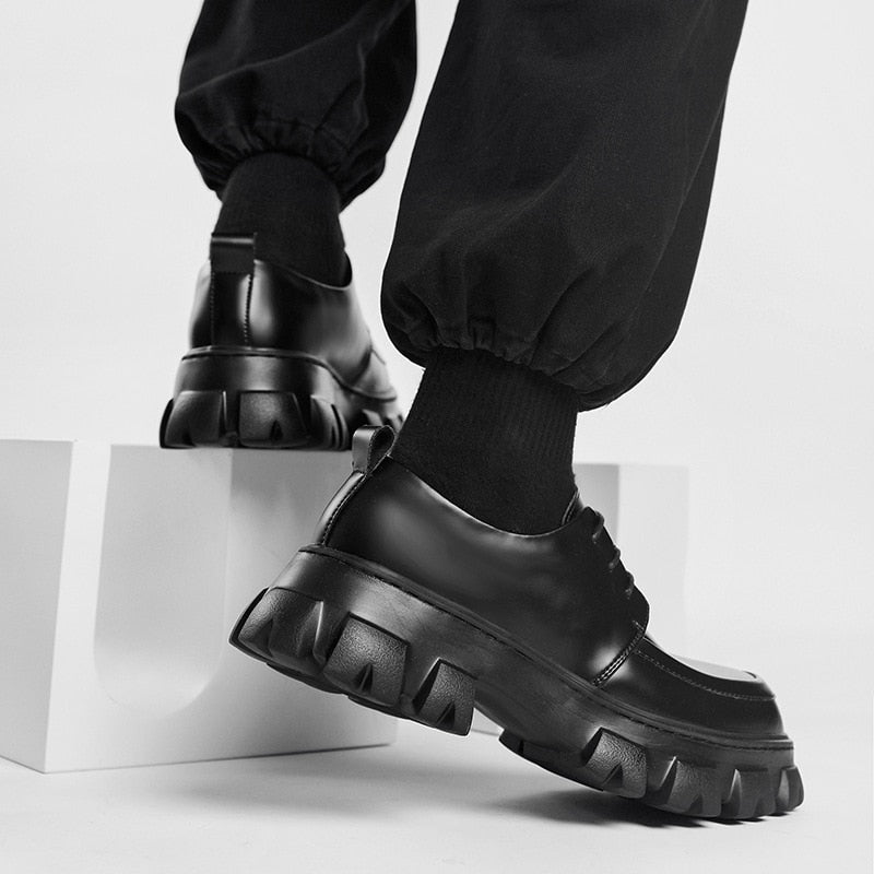 Male Leather Shoes Men New Chunky Platform Retro Work Shoes Spring Autumn Derby Shoes Low Top Man Casual Flats